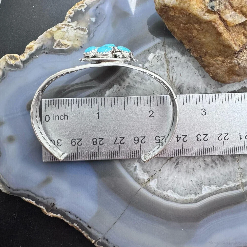 Melvin Chee Native American Sterling KingmanTurquoise Cluster Bracelet For Women